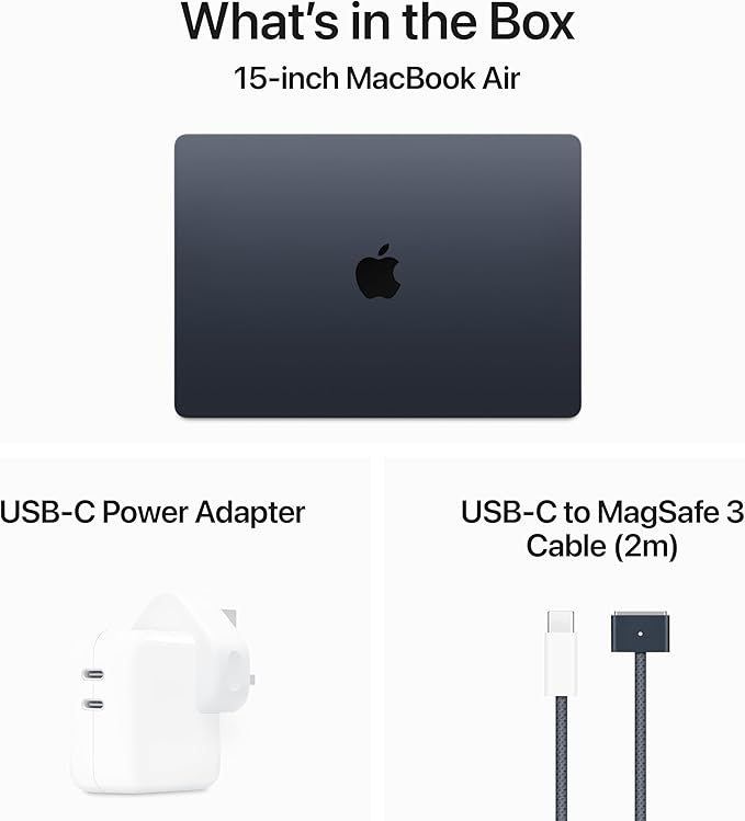 Apple 2024 MacBook Air 15-inch Laptop with M3 chip: 15.3-inch Liquid Retina Display, 16GB Unified Memory, 512GB SSD Storage, Backlit Keyboard, 1080p FaceTime HD Camera, Touch ID; Midnight